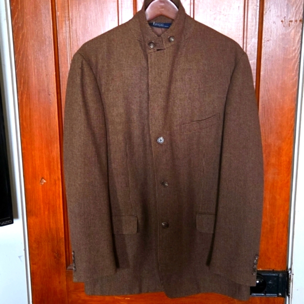 Like New Polo Ralph Lauren Herringbone 100% Virgin Wool Blazer  Unique Ear Lapel - Picture 3 of 8